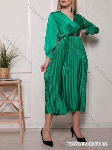 Šaty elegantní s páskem dlouhý rukáv dámské (S/M ONE SIZE) ITALSKÁ MÓDA IMM23UN6139