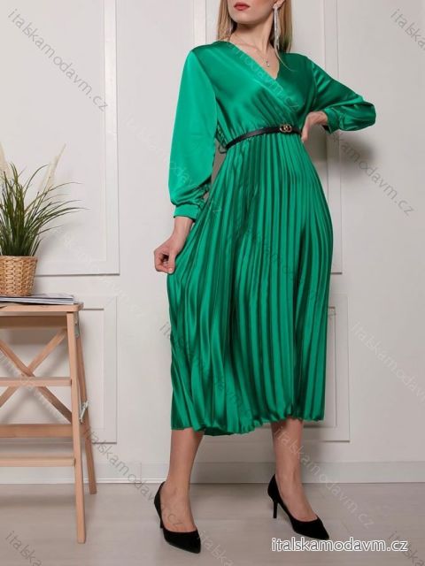 Šaty elegantní s páskem dlouhý rukáv dámské (S/M ONE SIZE) ITALSKÁ MÓDA IMM23UN6139