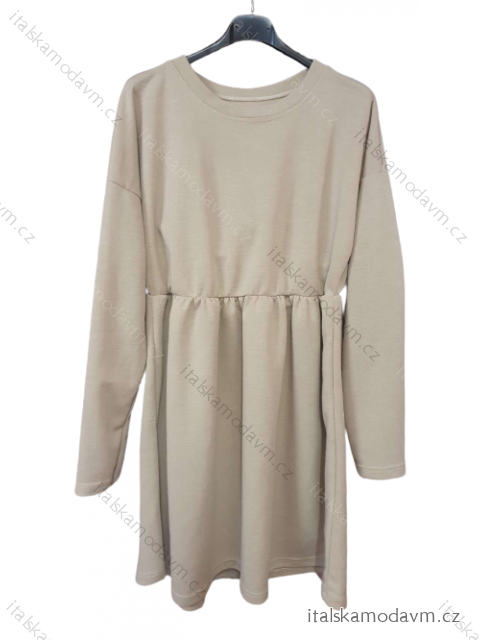 Šaty teplé dlouhý rukáv dámské (S/M ONE SIZE) ITALSKÁ MÓDA IMD22999/DU béžová S/M