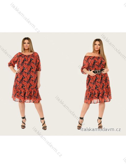 Šaty šifónové carmen 3/4 rukáv dámske nadrozmer (2XL/3XL ONE SIZE) POLSKÁ MÓDA PMLSF22LUCIA/DU