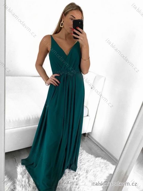 Šaty elegantní společenské na ramínka dámské (S/M ONE SIZE) ITALSKÁ MÓDA IMPSH2280556/DU1 smaragdová