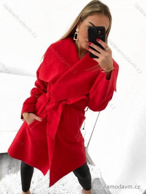 Kabát flaušový dlouhý dámský (M/L ONE SIZE) ITALSKÁ MÓDA IMD221105/DU M/L červená