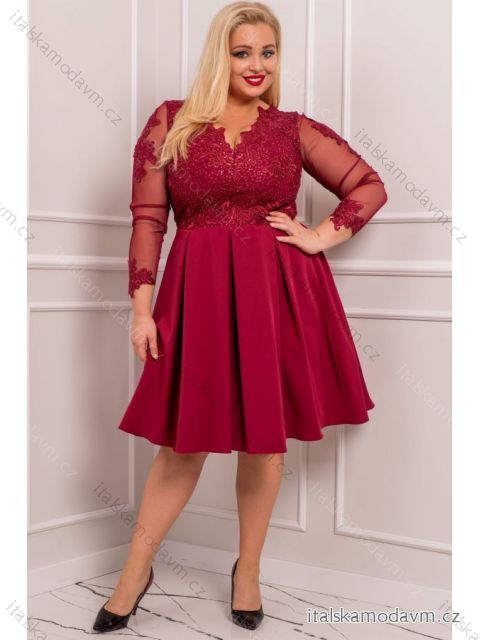 Šaty elegantné spoločenské dlhý rukáv dámske nadrozmer (36-52) POLSKÁ MÓDA PMLBF23ID2807 vínová 46