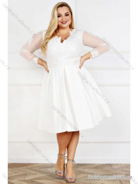 Šaty elegantní společenské dlouhý rukáv dámské nadrozměr (36-52) POLSKÁ MÓDA PMLBF23ID2248 bílá 48