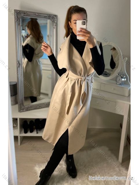 Vesta flauš dlouhá bez rukávů dámská (M/L/XL ONE SIZE) ITALSKÁ MÓDA IMD22900 tmavě modrá L/XL