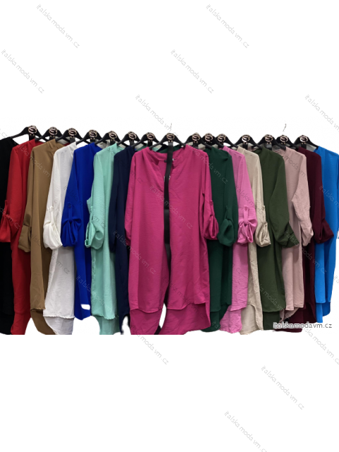 Tunika košilová prodloužená s páskem 3/4 dlouhý rukáv dámská nadrozměr (XL/2XL ONE SIZE) ITALSKÁ MÓDA IMC23034