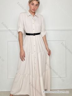 Šaty dlouhé košilové s páskem dlouhý rukáv dámské (S/M ONE SIZE) ITALSKÁ MÓDA IMPBB23Q1100