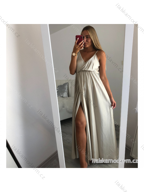Šaty dlhé letné saténové na ramienka dámske (S/M ONE SIZE) TALIANSKA MÓDA IMM22360