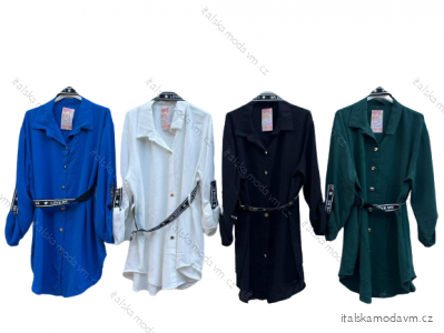 Šaty košilové s páskem dlouhý rukáv dámské (S/M/L ONE SIZE) ITALSKÁ MÓDA IMD23111