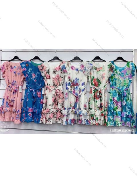 Šaty šifonové krátký rukáv dámské (S/M ONE SIZE) ITALSKÁ MÓDA IMWGM23453