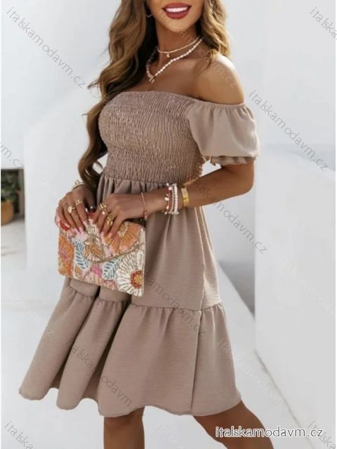 Šaty elegantní letní se žabičkováním carmen dámské (S/M ONE SIZE) ITALSKÁ MÓDA IMWD23468