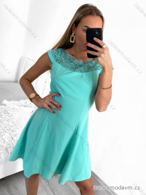 Šaty elegantní letní s krajkou bez rukávu dámské (S/M ONE SIZE) ITALSKÁ MÓDA IM923050/DU S/M mintova