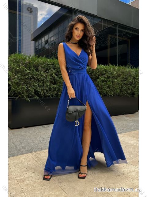 Šaty dlhé elegantné spoločenské bez rukávu dámske nadrozmer (42-48) POLSKÁ MÓDA PMLBC23248-05A kráľovská modrá 44