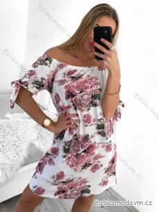 Šaty letní bavlněné carmen přes ramena krátký rukáv dámské (S/M ONE SIZE) ITALSKÁ MÓDA IMD21793-3