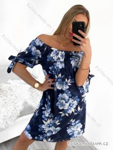 Šaty letní bavlněné carmen přes ramena krátký rukáv dámské (S/M ONE SIZE) ITALSKÁ MÓDA IMD21793-5
