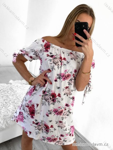 Šaty letní bavlněné carmen přes ramena krátký rukáv dámské (S/M ONE SIZE) ITALSKÁ MÓDA IMD21793-6