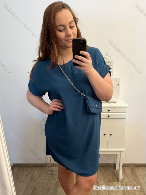 Šaty letné oversize s kabelkou krátky rukáv dámske nadrozmer (XL/2XL/3XL ONE SIZE) TALIANSKA MÓDA IMC22391/DU 2XL/3XL petrolejová