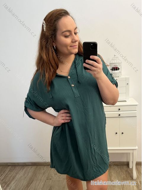 Šaty s kapucí 3/4 dlouhý rukáv dámské (XL/2XL/3XL ONE SIZE) ITALSKá MóDA IM423RIKI
