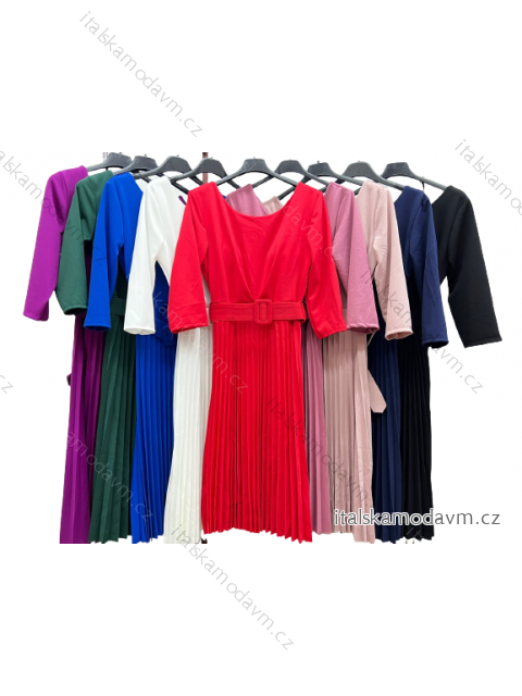 Šaty skladané s opaskom 3/4 dlhý rukáv dámske (S/M ONE SIZE) TALIANSKA MóDA IM423015