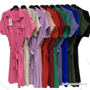 Šaty letní košilové s páskem krátký rukáv dámské nadrozměr (XL/2XL ONE SIZE) ITALSKÁ MÓDA IMC23157