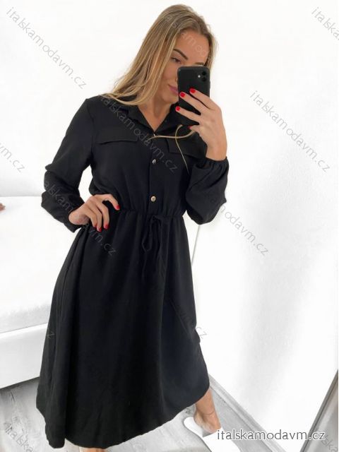 Šaty dlouhé košilové dlouhý rukáv dámské (S/M ONE SIZE) ITALSKÁ MÓDA IMWGS223419 S/M Černá