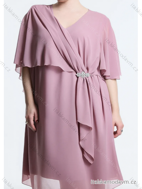 Šaty elegantné spoločenské nadrozmer krátky rukáv dámske (2XL/3XL ONE SIZE) TALIANSKA MÓDA IMPSH2370013