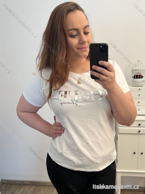 Tričko krátky rukáv dámske nadrozmer (XL/2XL ONE SIZE) TALIANSKA MÓDA IMM23M917-1/DU XL/2XL strieborná
