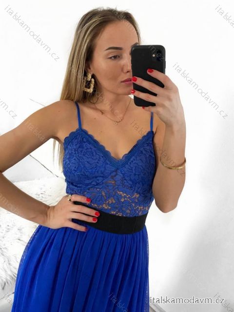Body tielko elegantné čipkované dámske (S / M ONE SIZE) TALIANSKÁ MÓDA IMM22291/DU S/M kráľovská modrá