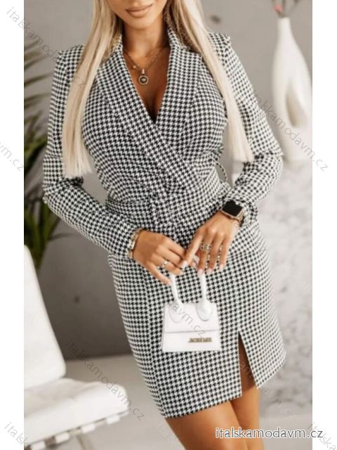 Šaty elegantní kabátkové dlouhý rukáv dámské (S/M ONE SIZE) ITALSKÁ MÓDA IMWKK23917