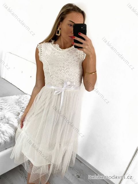 Šaty elegantní tylové s krajkou bez rukávů dámské (S/M ONE SIZE) ITALSKÁ MÓDA IMM239662/DU S/M biela