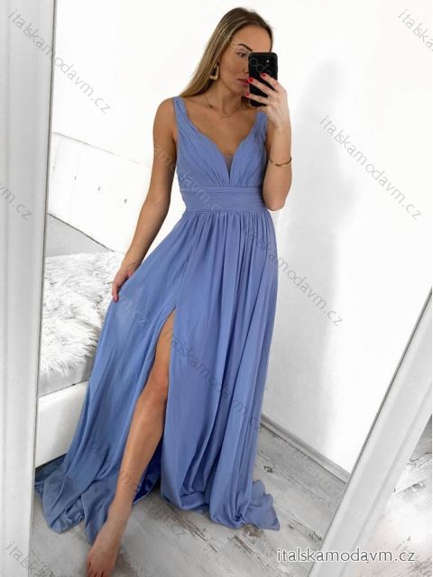 Šaty spoločenské dlhé na ramienka dámske (S/M ONE SIZE) TALIANSKA MÓDA IMPSH2260031/DU svetlo modrá
