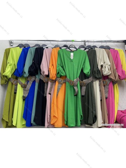Šaty s páskem dlouhý rukáv dámské (S/M ONE SIZE) ITALSKÁ MÓDA IMWD23863