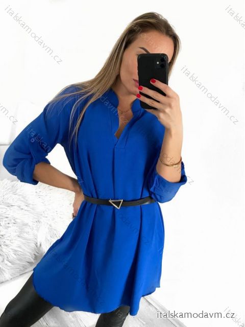 Tunika prodloužená s páskem dlouhý rukáv dámské (S/M ONE SIZE) ITALSKÁ MÓDA IMM23UN3297B/DU