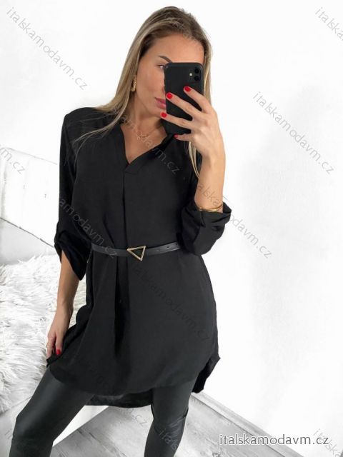 Tunika prodloužená s páskem dlouhý rukáv dámské (S/M ONE SIZE) ITALSKÁ MÓDA IMM23UN3297B/DU S/M Černá