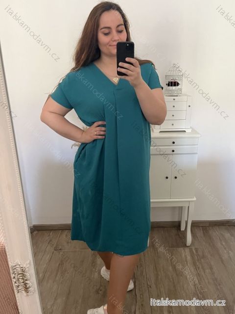 Šaty oversize krátky rukáv dámske nadrozmer (3XL/4XL ONE SIZE) TALIANSKA MóDA IMC23132/DU 3XL/4XL petrolejová