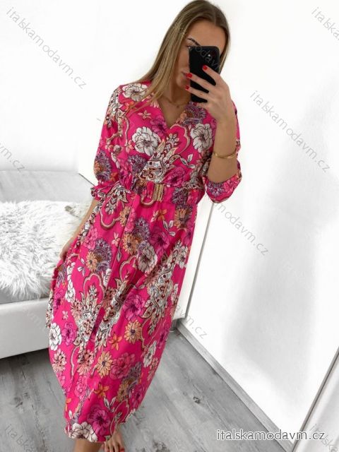 Šaty letní s páskem dlouhý rukáv dámské (S/M ONE SIZE) ITALSKÁ MÓDA IMWKK238263/DU S/M růžová