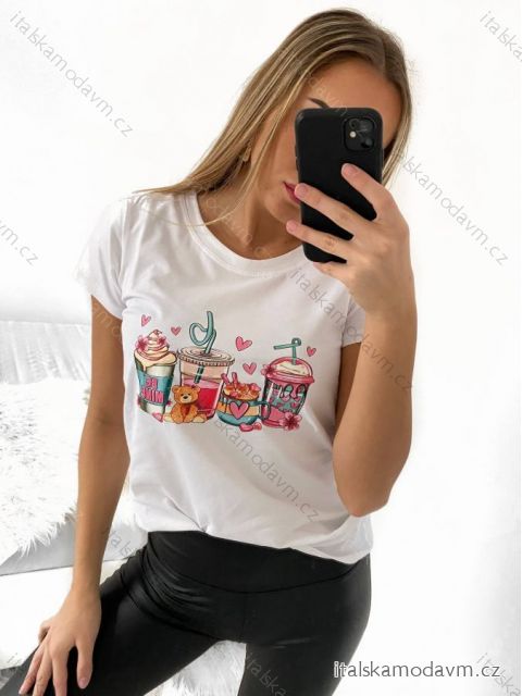 Tričko krátký rukáv dámské (S/M ONE SIZE) ITALSKÁ MÓDA IMM23BR2415-4/DU S/M bílá