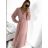 Šaty dlouhé elegantní šifonové s páskem dlouhý rukáv dámské (S/M ONE SIZE) ITALSKÁ MÓDA IMWGB231009/DU S/M béžová