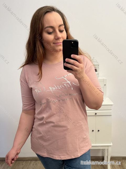 Tričko krátký rukáv dámská nadrozměr (XL/2XL/3XL ONE SIZE) ITALSKÁ MÓDA IM423066/DRXL/2XL starorůžová