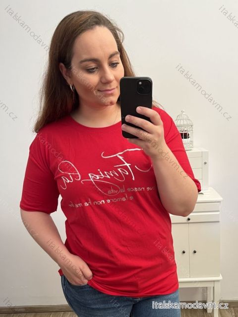 Tričko krátky rukáv dámska nadrozmer (XL/2XL/3XL ONE SIZE) TALIANSKA MÓDA IM423066/DR XL/2XL červená