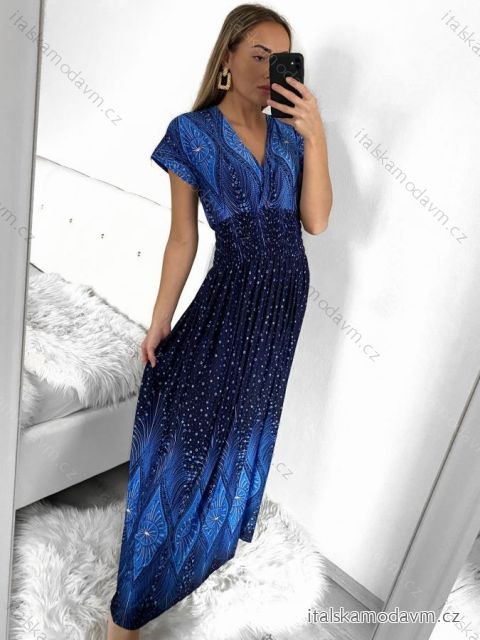 Šaty dlouhé elegantní icecool krátký rukáv dámské (M/L, XL/XXL) AINUOSI  ITALSKÁ MODA IMB239970/DU XL/XXL modrá