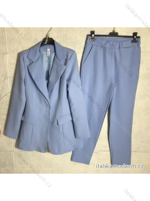 Souprava kalhoty a sako dlouhý rukáv dámská (S-XL) ITALSKÁ MÓDA IMPGM237879-8 světle modrá XL