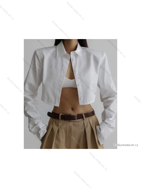 Top croptop košeľový dlhý rukáv dámsky (S/M ONE SIZE) TALIANSKA MÓDA IMPLP2326007075