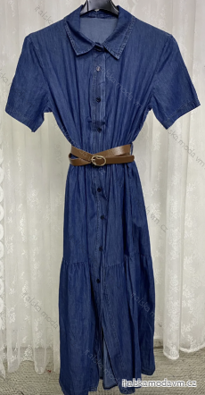 Šaty dlouhé košilové s páskem krátký rukáv dámské (S/M ONE SIZE) ITALSKÁ MÓDA IMPLP2329230205