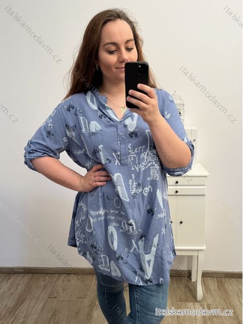 Tunika košeľová dlhý rukáv dámska nadrozmer (3XL/4XL ONE SIZE) TALIANSKA MÓDA IM423106