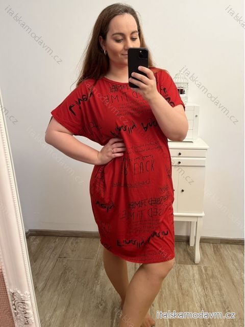 Šaty klasik krátký rukáv dámské nadrozměr (2XL/3XL ONE SIZE) ITALSKÁ MÓDA IM423103
