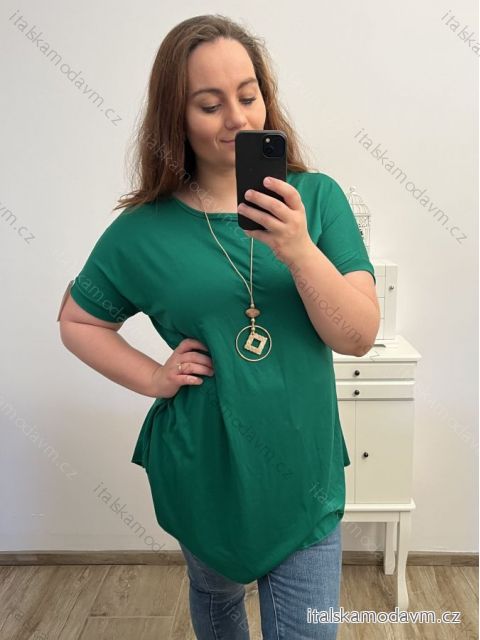 Tunika s příveškem krátký rukáv dámská nadrozměr (2XL/3XL/4XL ONE SIZE) ITALSKÁ MÓDA IMC23020/DU