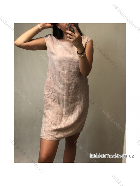 Šaty lněné volnošasové krátký rukáv dámské (L-3xl) ITALSKÁ MÓDA IM421664/DR L růžová