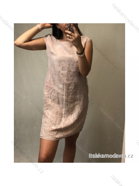 Šaty ľanové volnošasové krátky rukáv dámske (L-3XL) TALIANSKÁ MÓDA IM421664 / DR M růžová