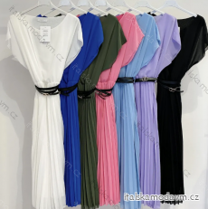 Šaty dlouhé elegantní skládané s páskem krátký rukáv dámské (S/M ONE SIZE) ITALSKÁ MÓDA IMPMD238839d
